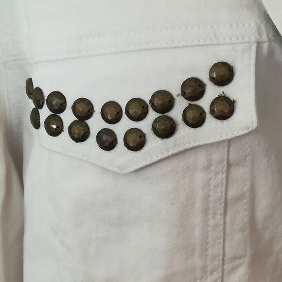 DG2 Diane Gilman Heavily Embellished Studded White Denim Snap Down Jacket 2X - Picture 6 of 9